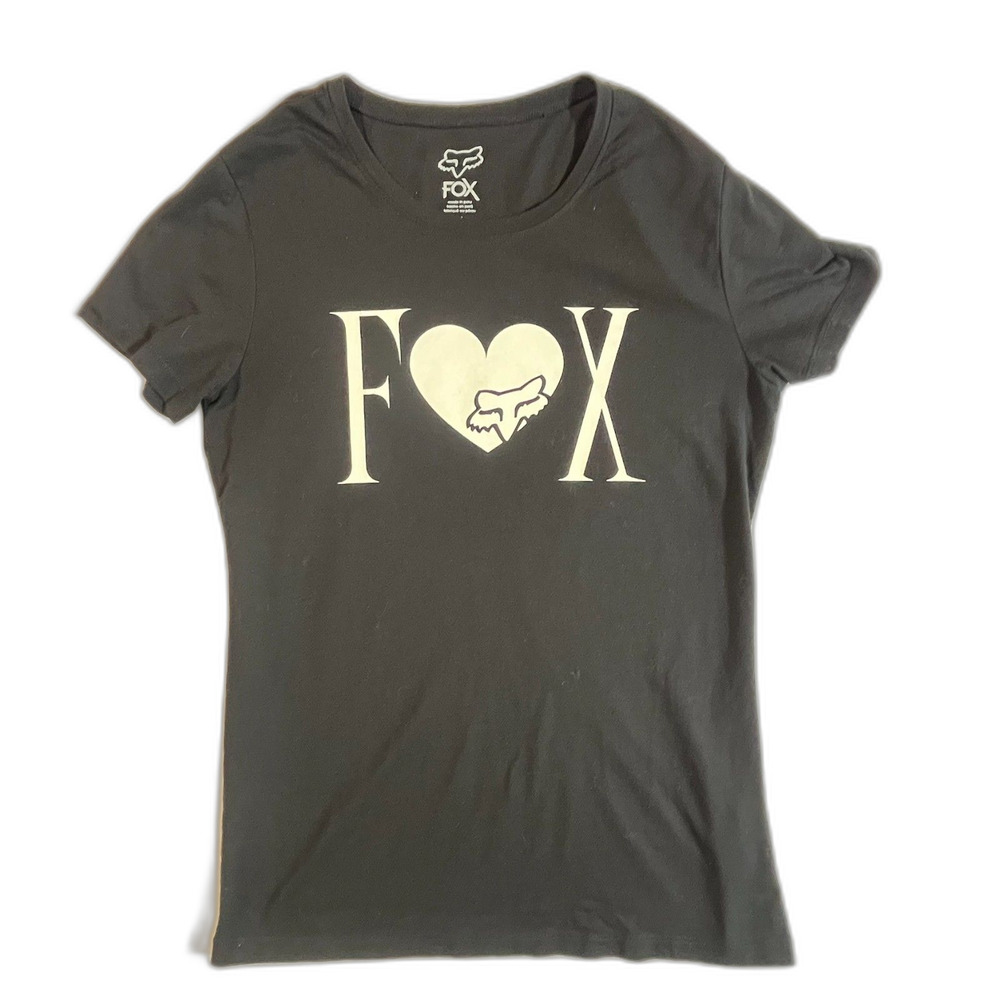 FOX RACING Women's Fox Heart Black Fitted Short Sleeved Tee Medium EUC